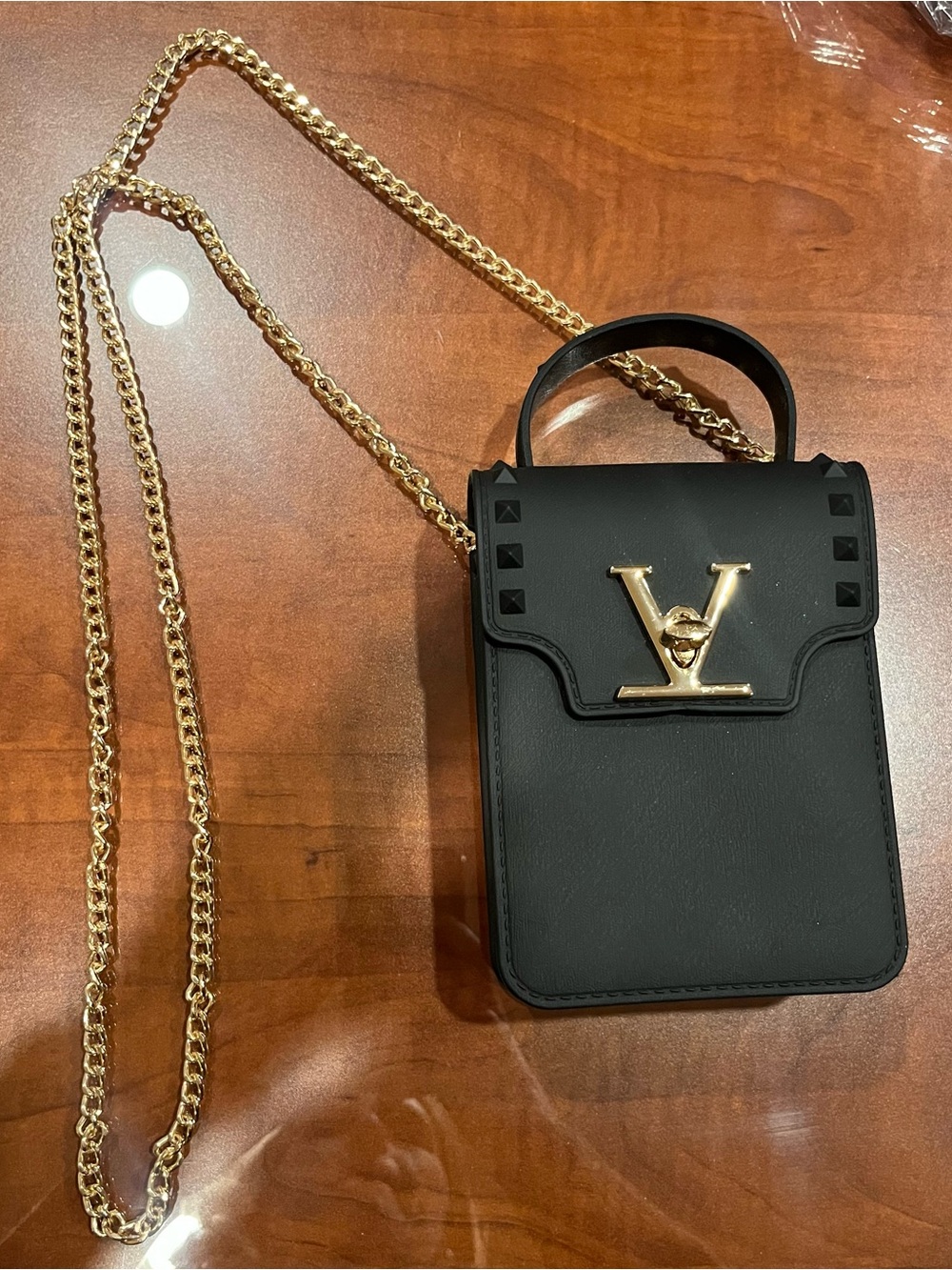 Black Jelly Crossbody Bag with Gold Chain - LV Style